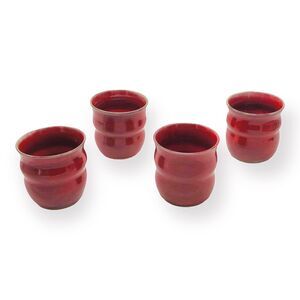 4 Studio Pottery Drinking‎ Tumbler Cup Ribbed Copper Red Glaze Marked Star Moon